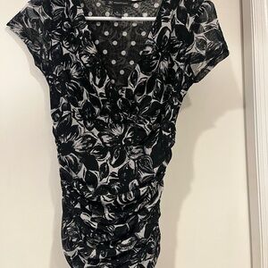 INC International Concepts Black and White Leaf Print Blouse
